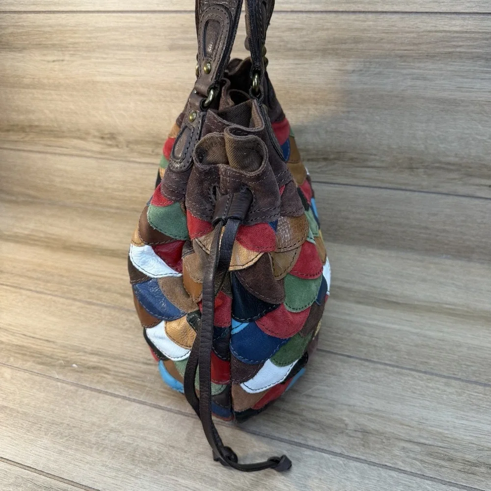 LUCKY BRAND Multicolor Suede Patchwork HOBO Shoulder Bag Purse boho Y2K Style